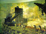 Painting of Gatun Spillway and dam construction.